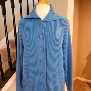 Relativity Woman – Lakeside Blue Ribbed Cardigan Sweater (Size 1X)